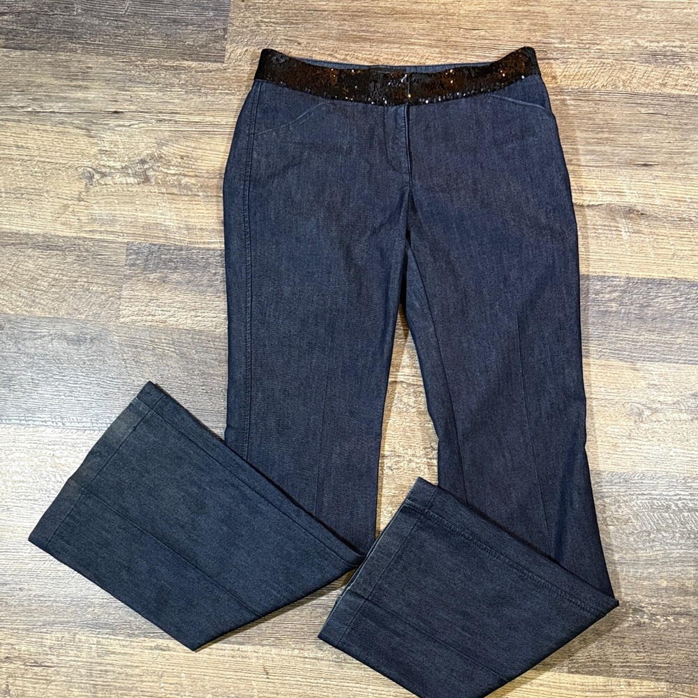 Express Design Studio Denim Trousers with Black Sequin Waistband